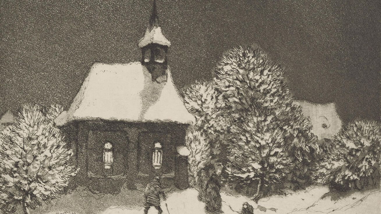 image:Image NAROZENÍ JEŽÍŠE KRISTA A VÁNOČNÍ OSLAVY, jak je zachytili umělci od středověku po 20. století, ukazuje komorní výstava Svatá noc Národní galerie Praha v Grafickém kabinetu Schwarzenberského paláce. Iluminace, grafické listy (jako tento od Rudolfa Herberta Schlindenbucha z roku 1925) i kresby ukazují křesťanskou podstatu Vánoc i jejich lidové a komerční pojetí. Výstava potrvá do 5. března 2023.