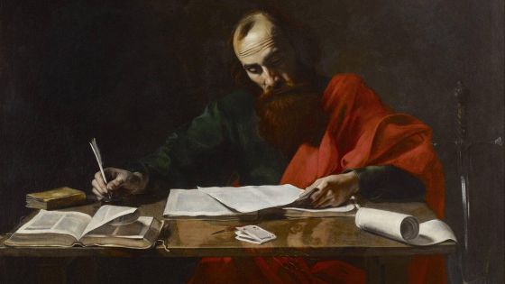 image:Image Valentin de Boulogne (1591–1632), Apoštol Pavel při psaní svých epištol, olej na plátně, kol. 1620, Muzeum umění Houston, Spojené státy.