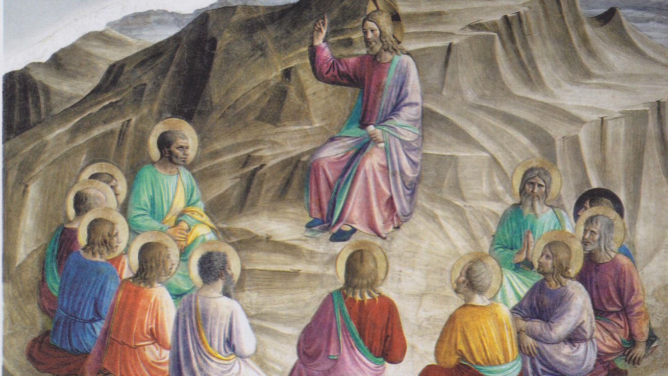 image:Image Fra Angelico, řeholním jménem Jan z Fiesole (1395–1455): Kázání na hoře, nástěnná malba z kláštera sv. Marka ve Florencii, Itálie.