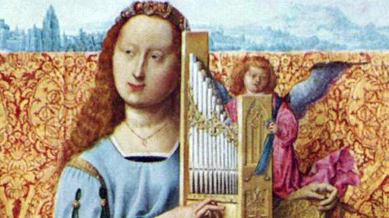 image:Image Sv. Cecilie hraje na varhany na obraze Mistra oltáře sv. Bartoloměje (1501).