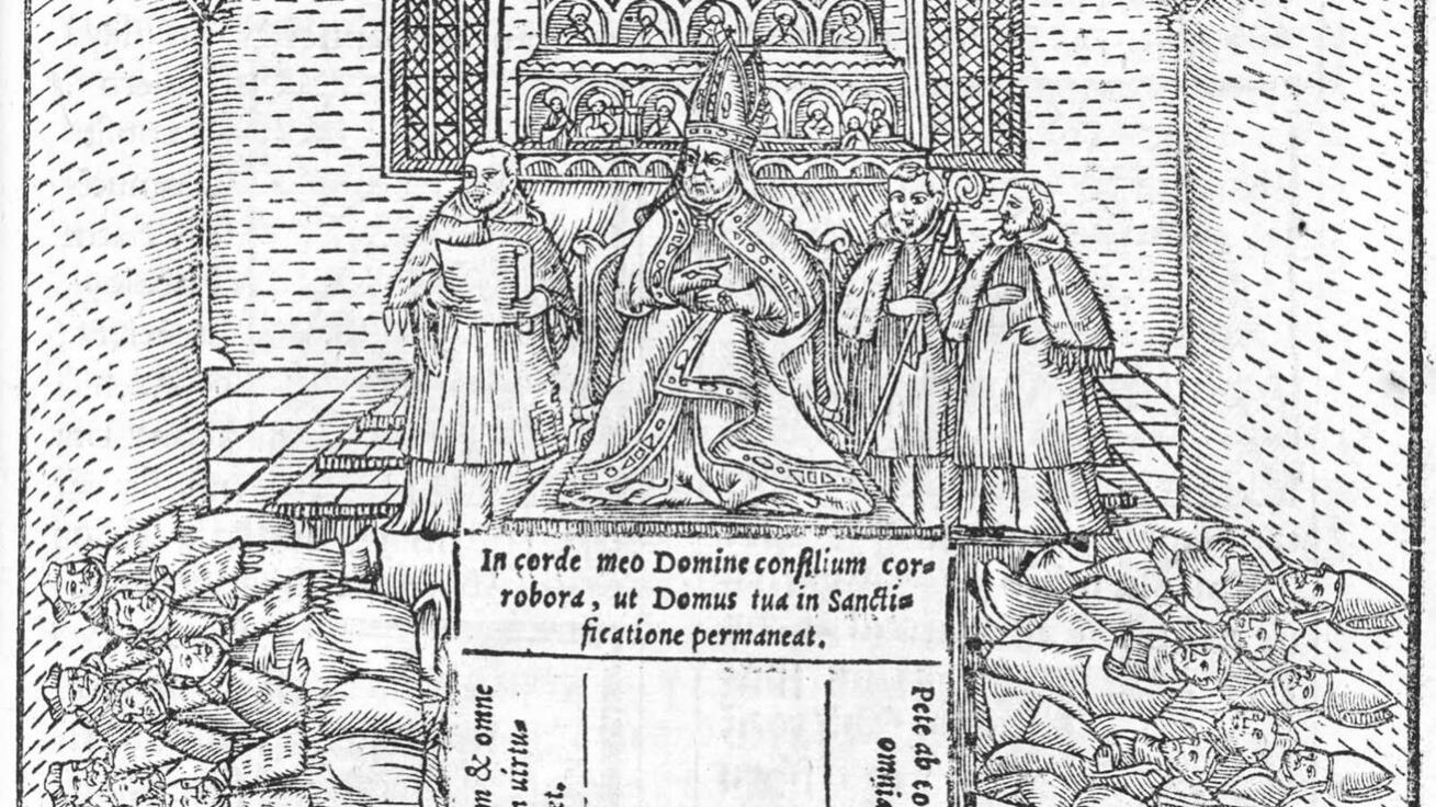 image:Image Kniha „Zrcadlo slavného markrabství moravského“ od Bartoloměje Paprockého, vydaná roku 1593, přináší zřejmě jediné vyobrazení diecézní synody v českých zemích. Jde o tu olomouckou, kterou svolal biskup Stanislav Pavlovský roku 1591.