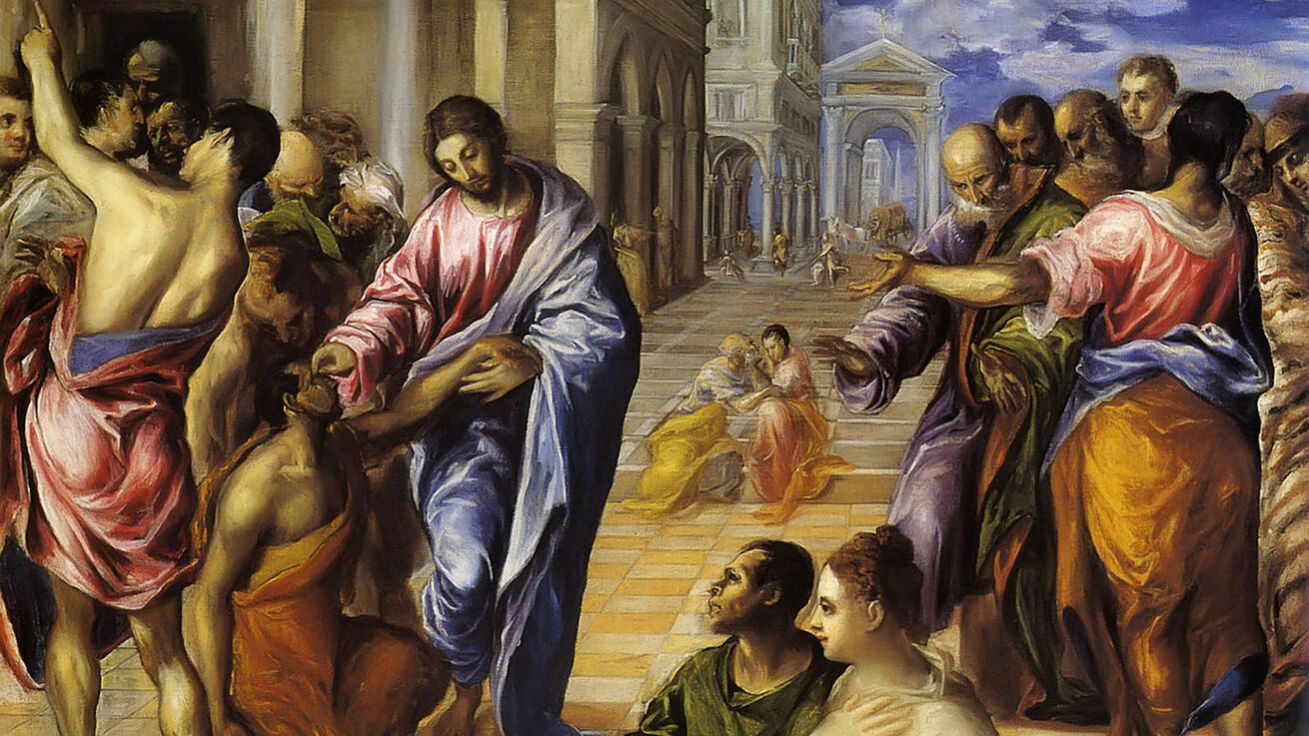 image:Image El Greco: Ježíšovo uzdravení hluchoněmého (1570, olej na plátně, Metropolitní muzeum New York).