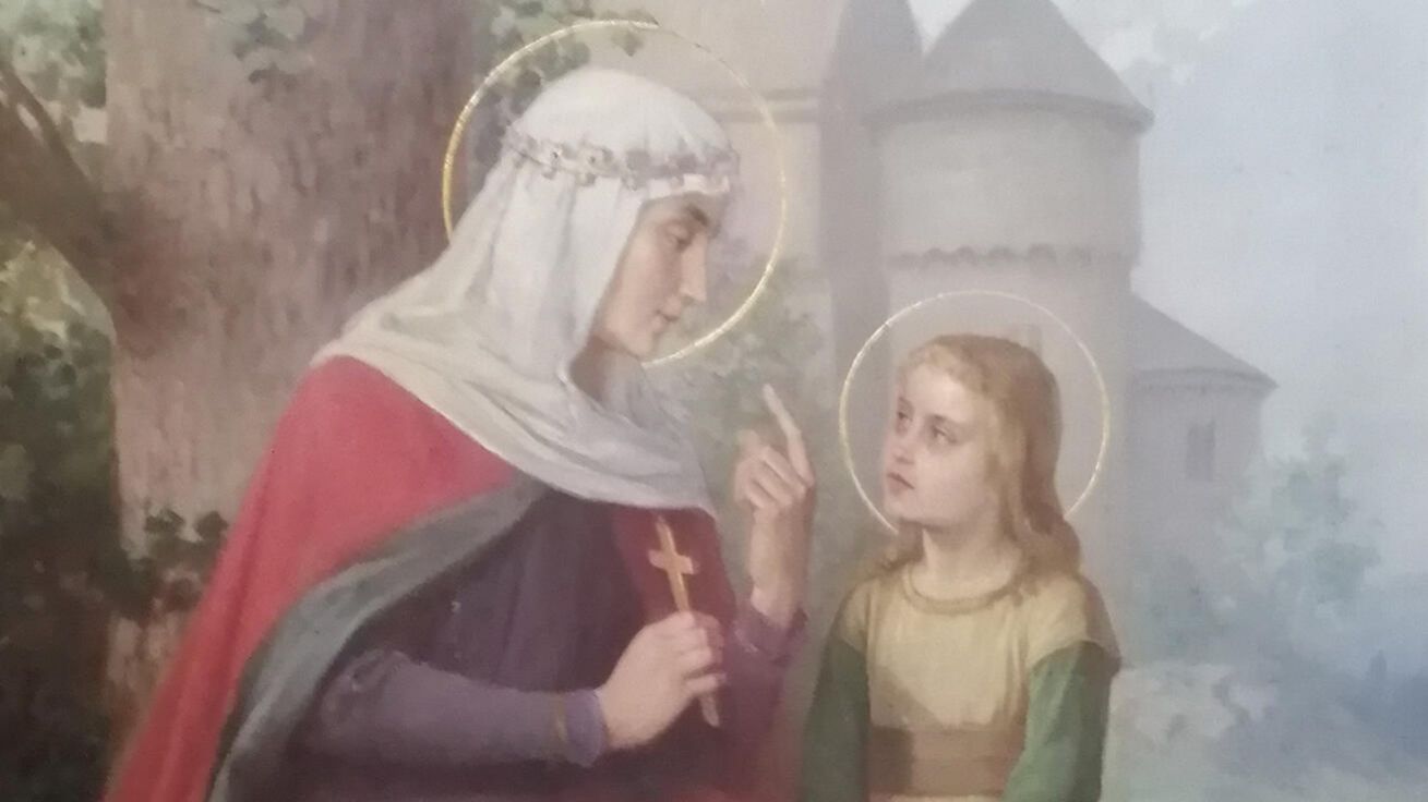 image:Image Typické vyobrazení sv. Ludmily z 19. století, jak vyučuje vnuka sv. Václava. Oltářní obraz ve středočeských Úhonicích.