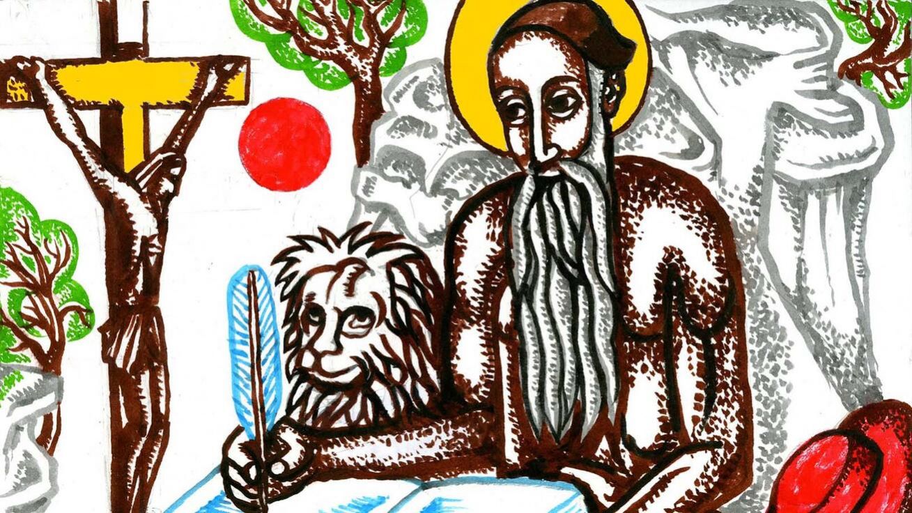 Atributy sv. Jeronýma jsou jeskyně či kámen, kardinálský klobouk, kniha, také lev a psací potřeby. image:Image Atributy sv. Jeronýma jsou jeskyně či kámen, kardinálský klobouk, kniha, také lev a psací potřeby.