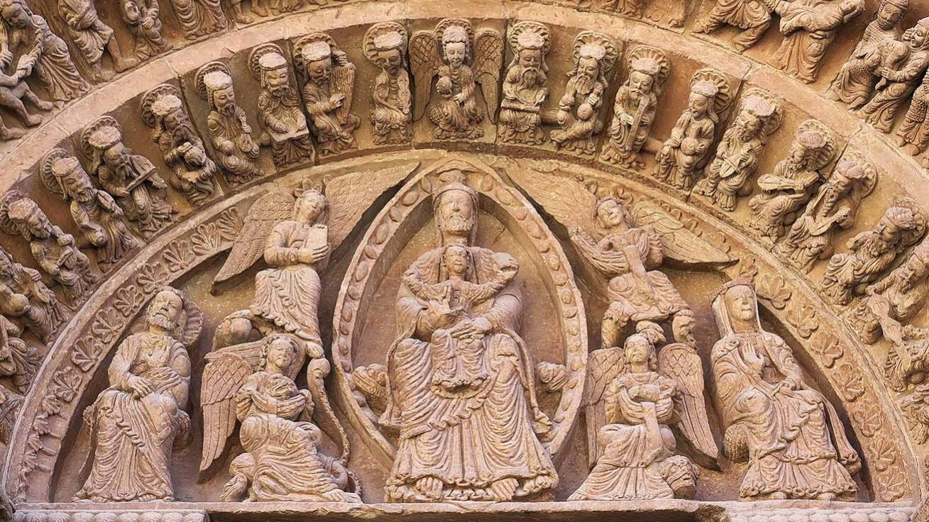 image:Image „Otče, oslav své jméno!“ (Jan 12,28). (Reliéf Nejsvětější Trojice na portálu kostela svatého Dominika, Soria, Španělsko.)