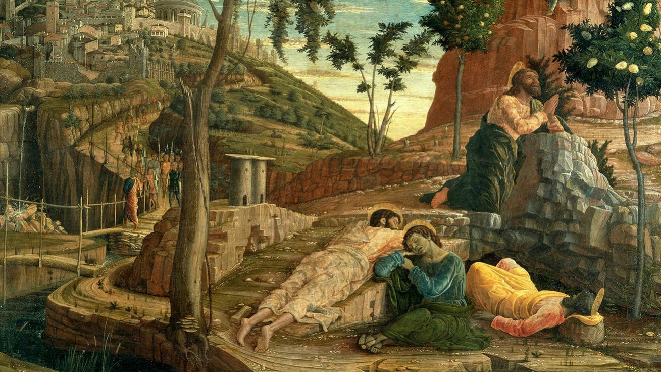 Smrtelnou úzkostí prošel i Kristus. Našemu strachu tak dobře rozumí. Andrea Mantegna: Agonie v zahradě (1459). image:Image Smrtelnou úzkostí prošel i Kristus. Našemu strachu tak dobře rozumí. Andrea Mantegna: Agonie v zahradě (1459).