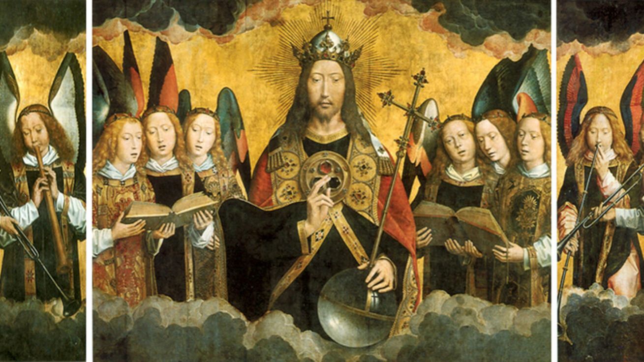 image:Image Na úvodním koncertě v Emauzích zahrají historické nástroje z tohoto obrazu – Memlingova „Krista se zpívajícími a hrajícími anděly“ (1490).
