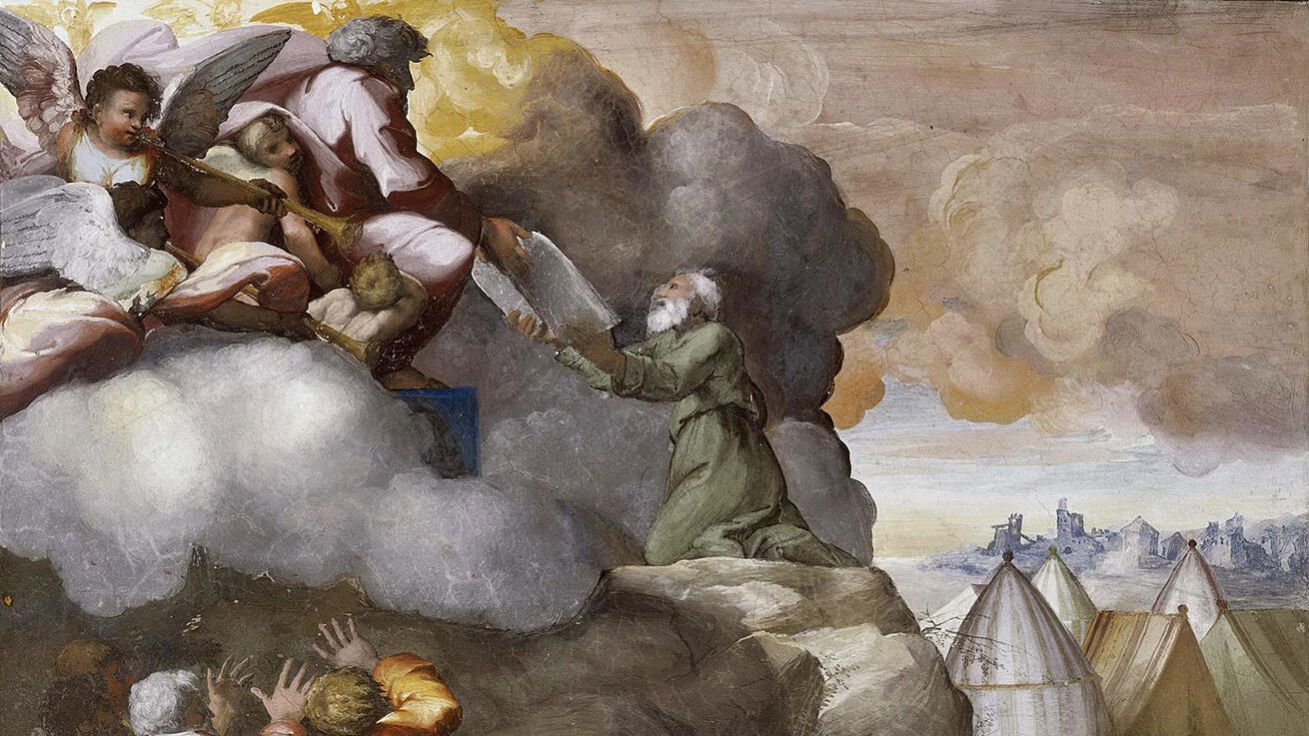 image:Image Mojžíš dostává od Hospodina deset přikázání (1519, Raffaelovy sály ve vatikánském Apoštolském paláci).
