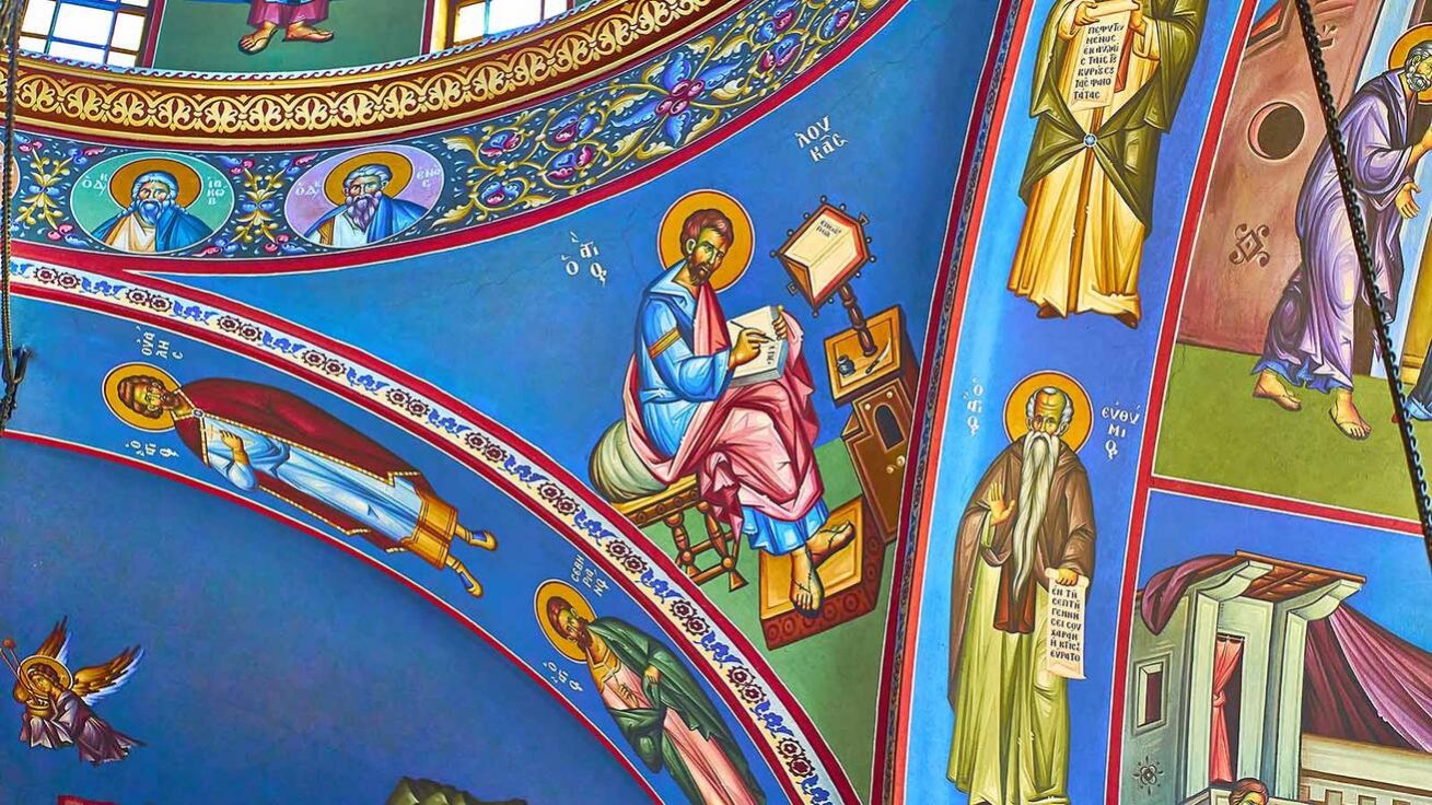 image:Image Evangelista Lukáš (nástěnná malba z chrámu Přesvaté Bohorodičky v Aténách).