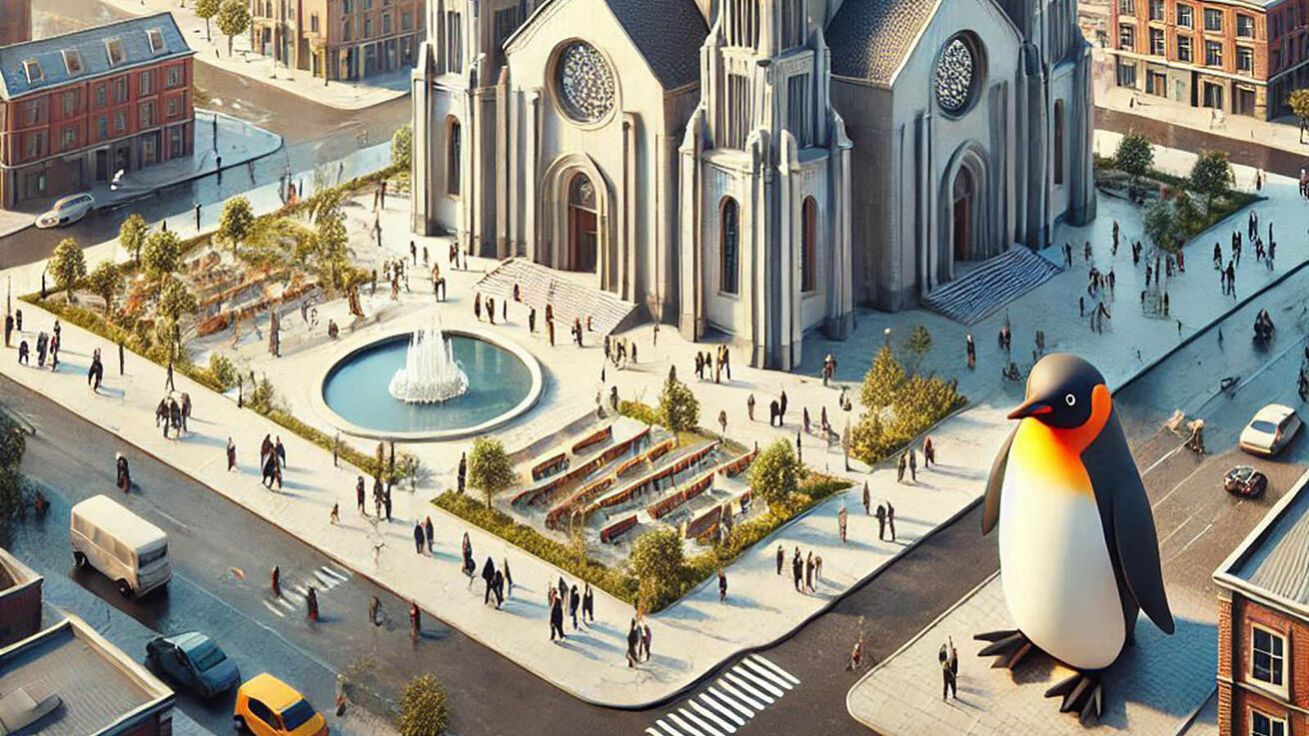 Umělá inteligence vytvoří podle přesných pokynů na počkání leccos. My jsme chtěli obrázek moderního,
ale nikoliv extravagantního kostela v městském prostředí a v žertu požadovali přidat obřího tučňáka. Takto si s tím AI poradila. image:Image Umělá inteligence vytvoří podle přesných pokynů na počkání leccos. My jsme chtěli obrázek moderního,
ale nikoliv extravagantního kostela v městském prostředí a v žertu požadovali přidat obřího tučňáka. Takto si s tím AI poradila.