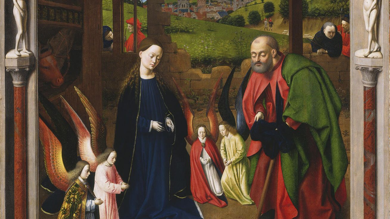 Petrus Christus (1410–1475): Narození Páně, kol. 1450, olej na desce, National Gallery of Art Washington. image:Image Petrus Christus (1410–1475): Narození Páně, kol. 1450, olej na desce, National Gallery of Art Washington.