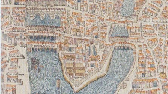 image:Image V knize najdeme mapu centra Paříže z roku 1550 nebo dobová zachycení katedrály, jako zde na obrazech z 15.a 19. století (korunovace Napoleona), ale třeba i v ilustraci ze sci-firománu z roku 1883.