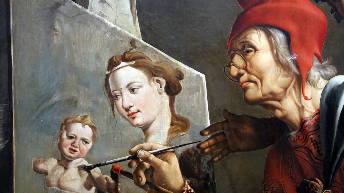 image:Image Maarten van Heemskerck (1498–1574): Svatý Lukáš maluje Pannu (detail, olej na desce, 1532, Muzeum Franse Halse, Haarlem, Nizozemsko).