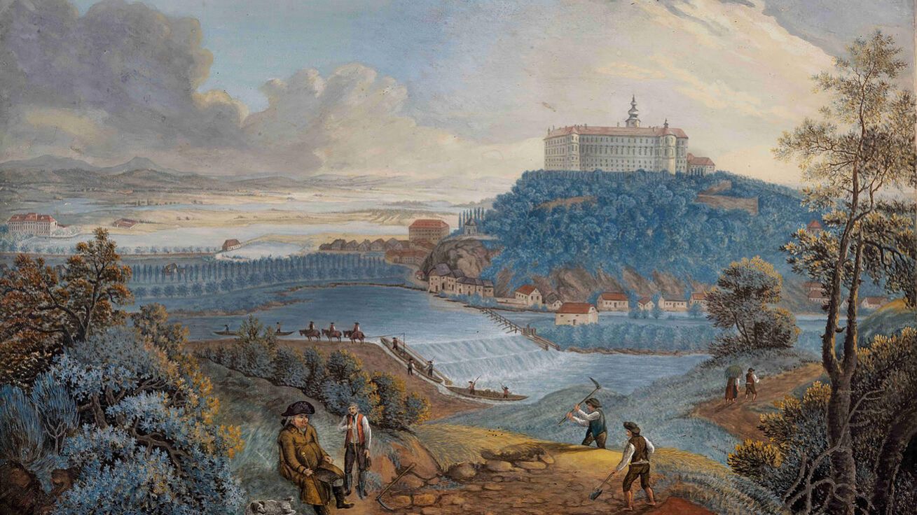 image:Image Ferdinand Runk: Pohled na kaskádový jez u Hluboké (1804).