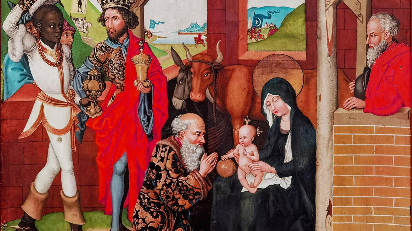 image:Image Martin Schongauer (1448–1491): Klanění tří králů (původně oltářní obraz v dominikánském klášteře, Musée Unterlinden v Colmaru, Francie).