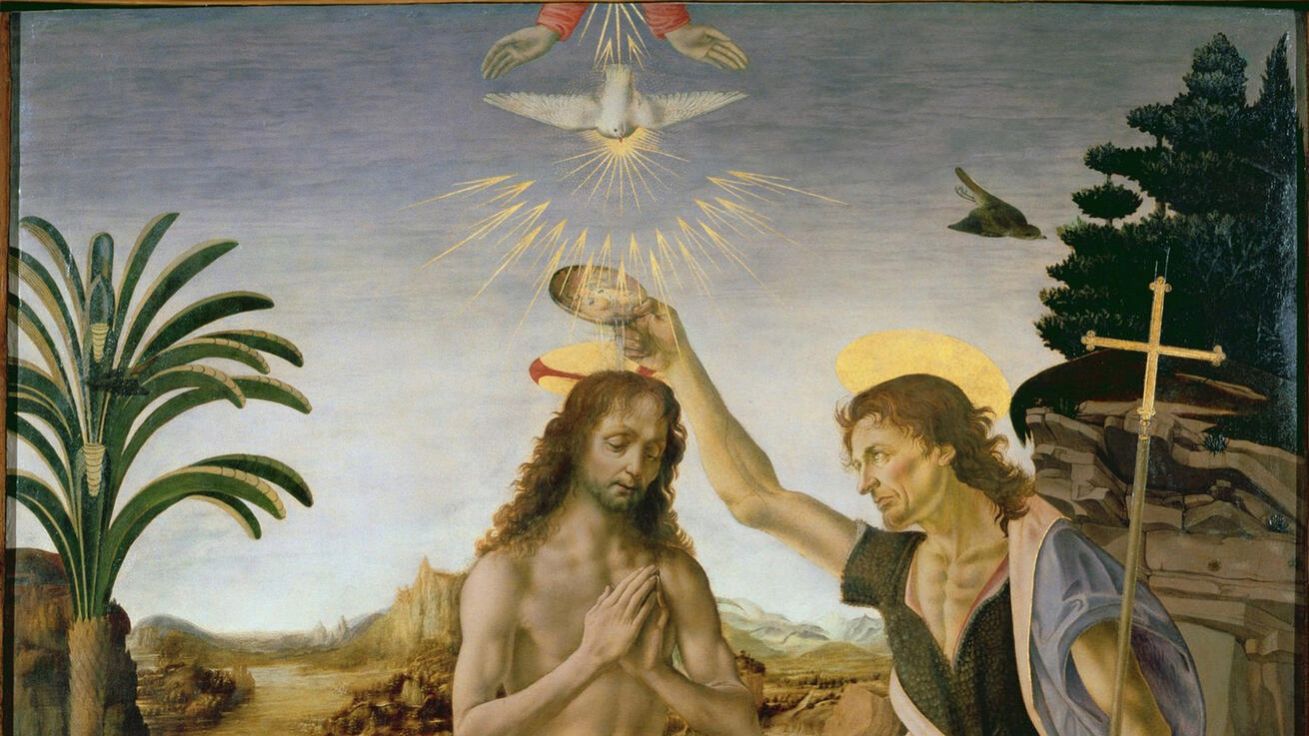 image:Image Andrea del Verrocchio a Leonardo da Vinci: Křest Kristův (Galerie Uffizi).