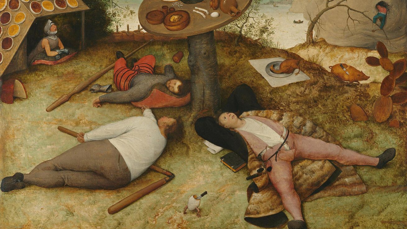 image:Image Vlámský malíř Pieter Bruegel na obraze V zemi peciválů (1567) odsuzuje zlozvyky, jako jsou nenasytnost, obžerství a lenost.