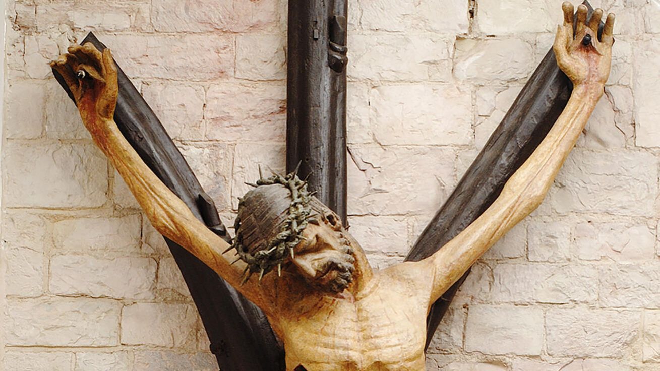 image:Image Tři hřeby nebo čtyři. S Ježíšovým tělem nebo bez něj. Zobrazovaní Kristova kříže v dějinách podléhalo různým změnám. Na snímku Přemyslovský krucifix v majetku Královské kanonie premonstrátů na Strahově.