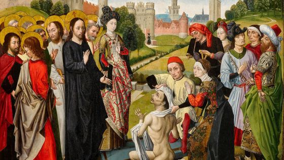 image:Image Mistr Sherbornského triptychu: Vzkříšení Lazara (kol. 1480, Dům sv. Jana, Sherborne, Spojené království).
