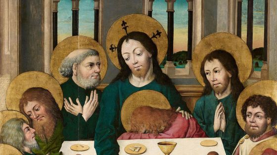 image:Image Mistr špýrského oltáře: Poslední večeře (malba na desce, kol. 1480, Obrazová galerie v Berlíně, Německo).