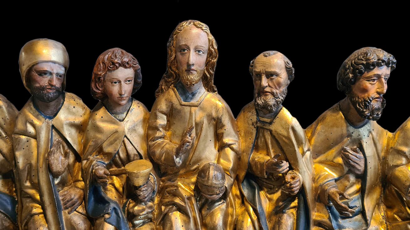 image:Image Kristus a učedníci (predela oltářního obrazu ve farním kostele sv. Jiří v Haguenau, polychromované dřevo, 15. st., Francie).